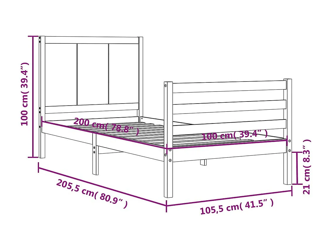 Cadre de lit avec tiroirs sans matelas gris béton 90x200 cm