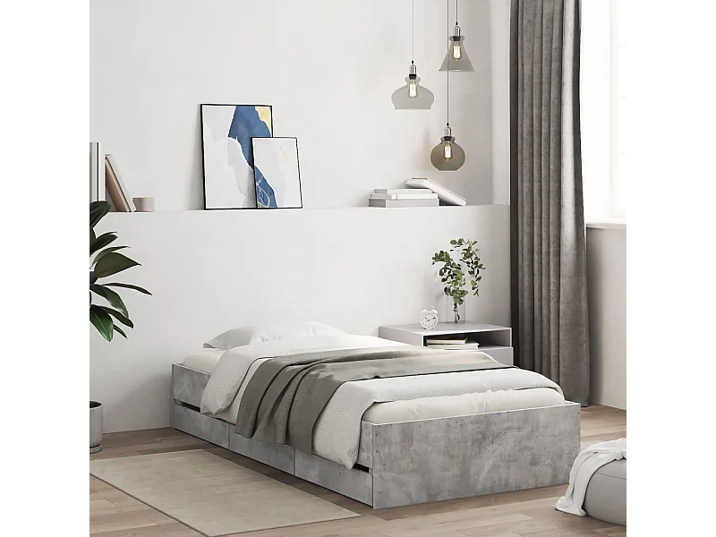 Cadre de lit avec tiroirs sans matelas gris béton 90x200 cm