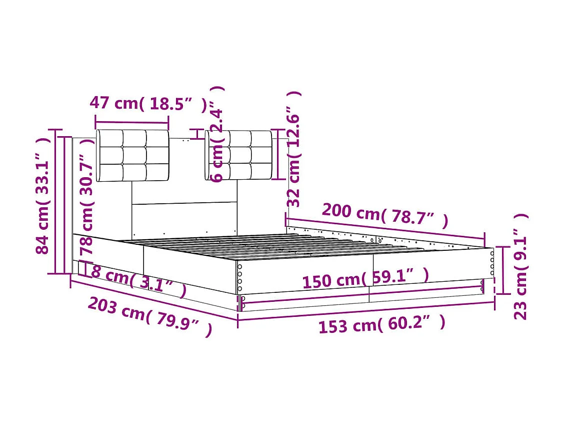 Cadre de lit sans matelas chêne sonoma 150x200 cm