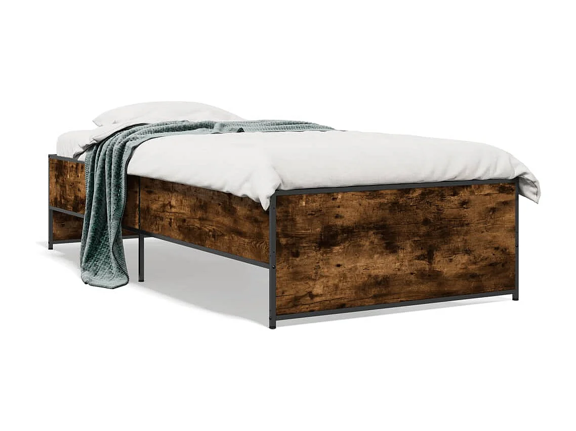 Bedframe bewerkt hout en metaal gerookt eikenkleurig 100x200 cm
