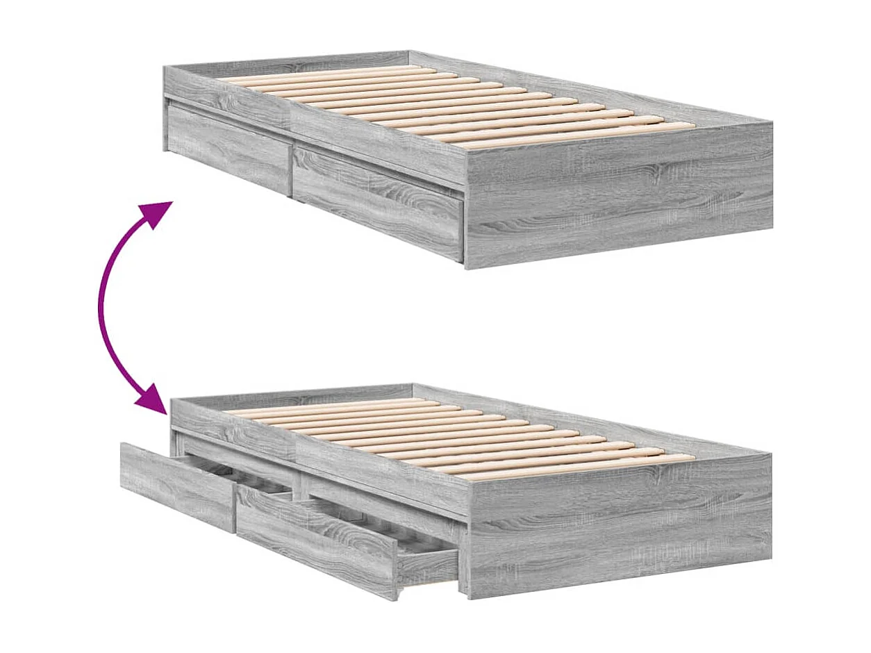Cadre de lit avec tiroirs sans matelas sonoma gris 90x200 cm