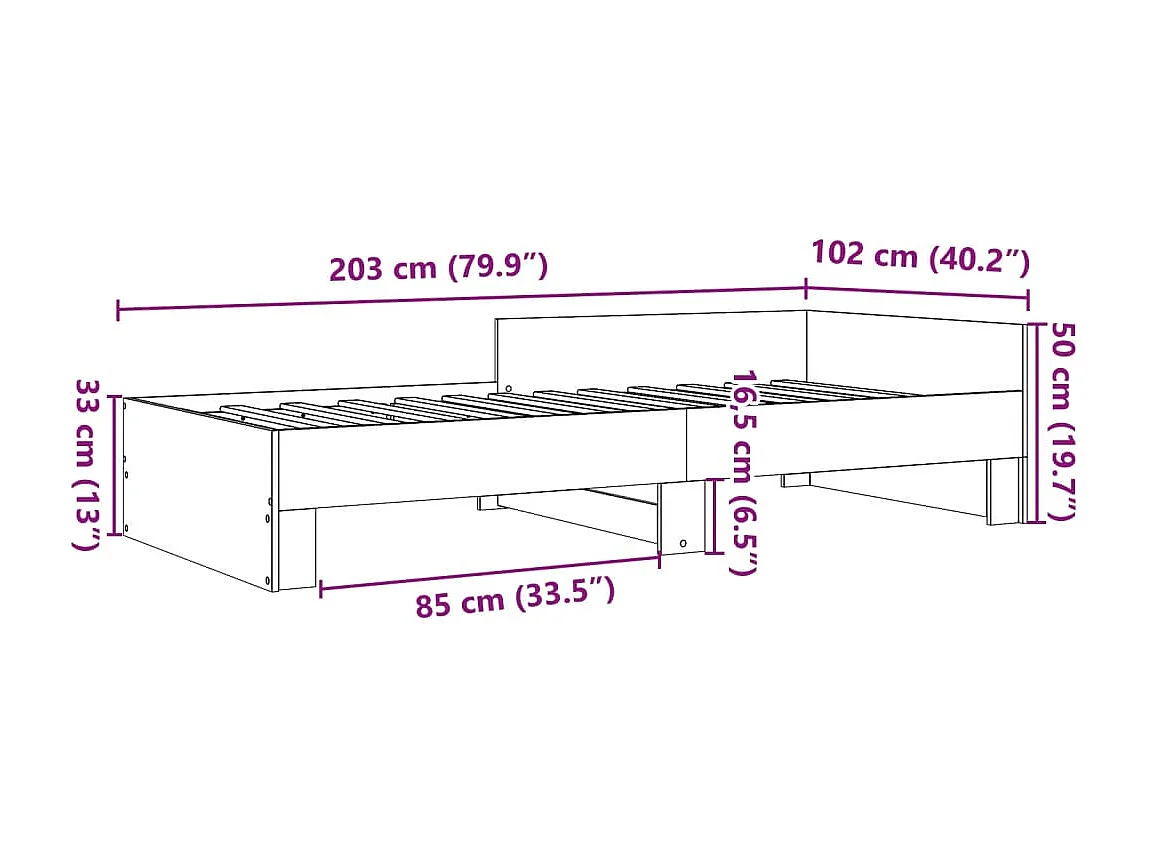 Estrutura cama 100x200 cm derivados de madeira cinzento sonoma