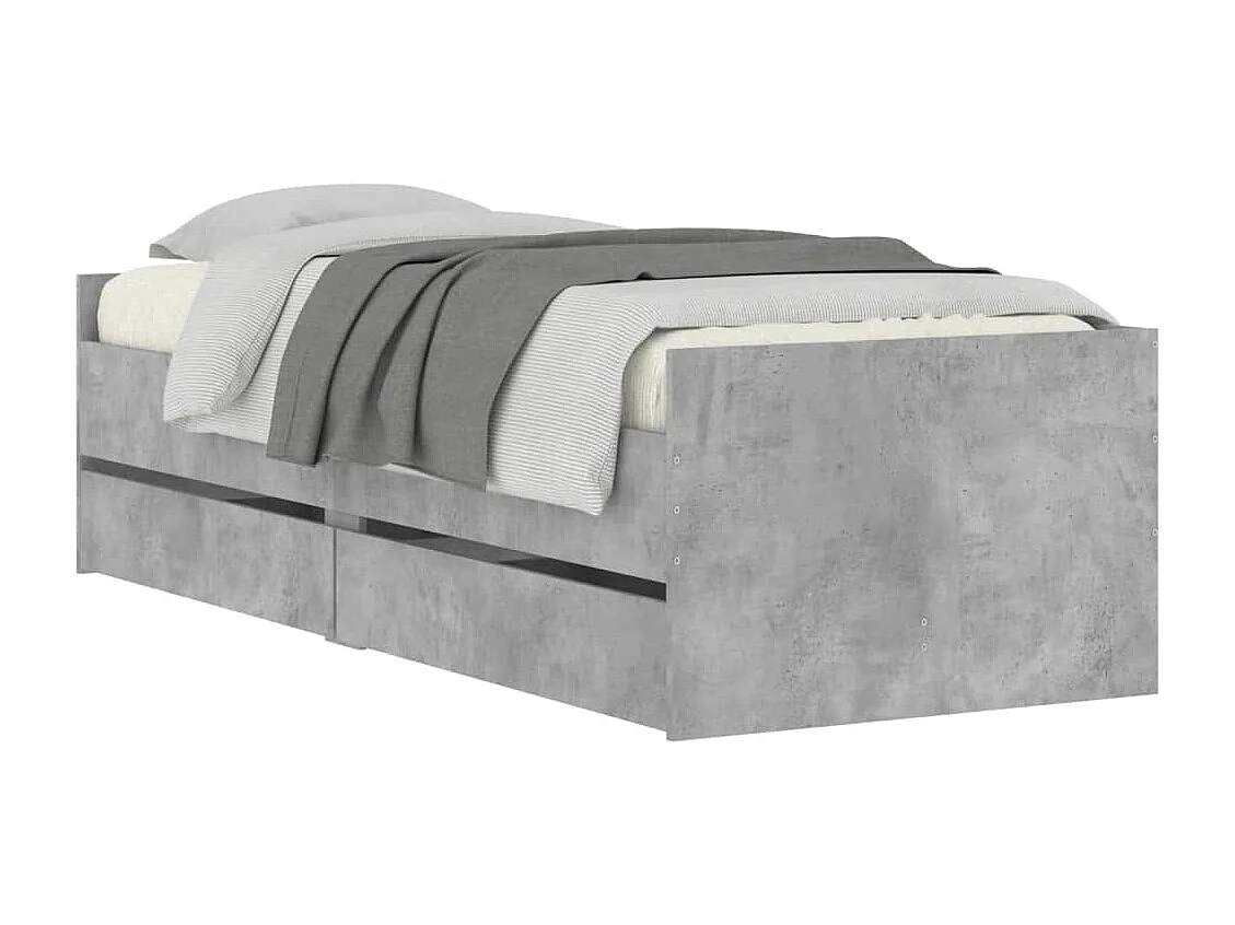 Cadre de lit avec tiroirs sans matelas gris béton 100x200 cm