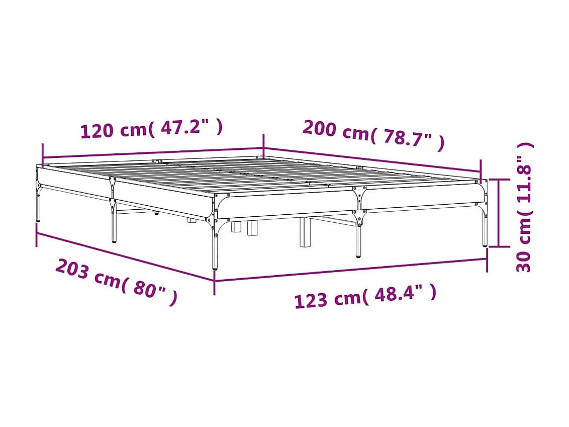 Cadre de lit sans matelas sonoma gris 120x200 cm