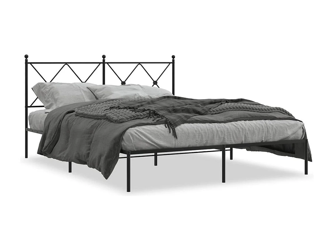 Cadre de lit métal sans matelas avec tête de lit noir 150x200cm