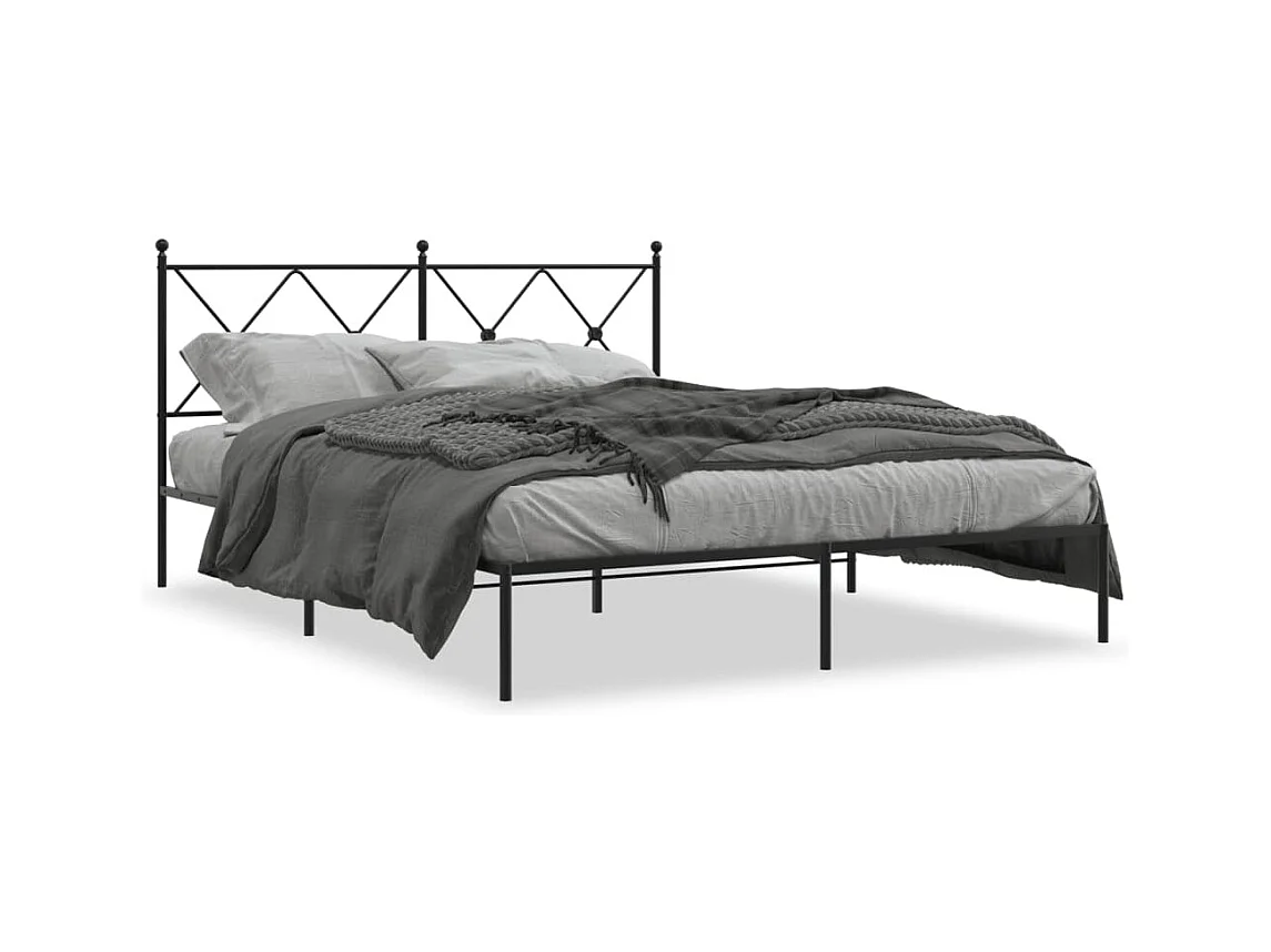 Bedframe met hoofdbord metaal zwart 150x200 cm
