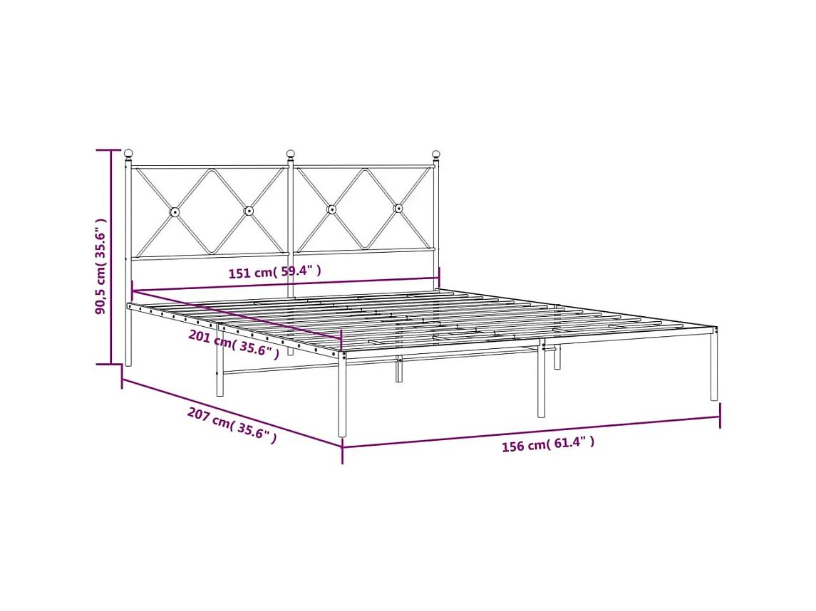 Bedframe met hoofdbord metaal zwart 150x200 cm