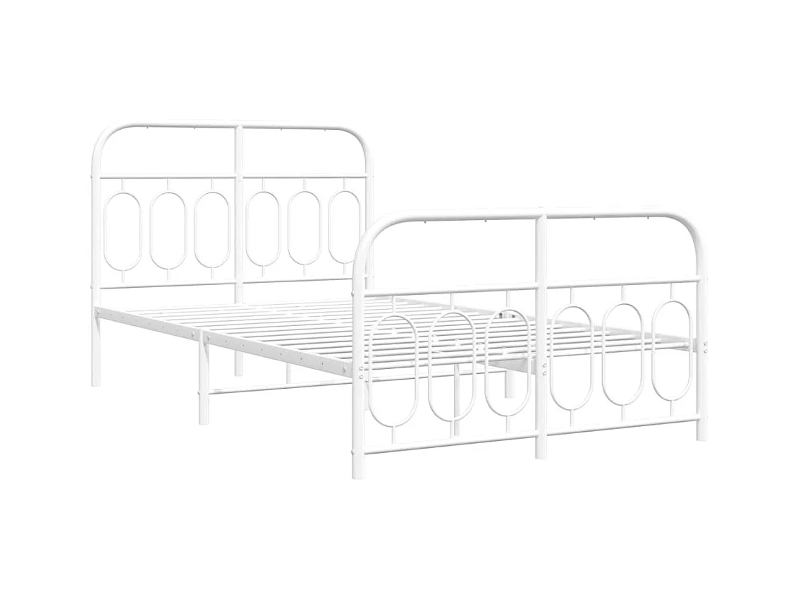 Cadre de lit métal sans matelas et pied de lit blanc 120x200 cm
