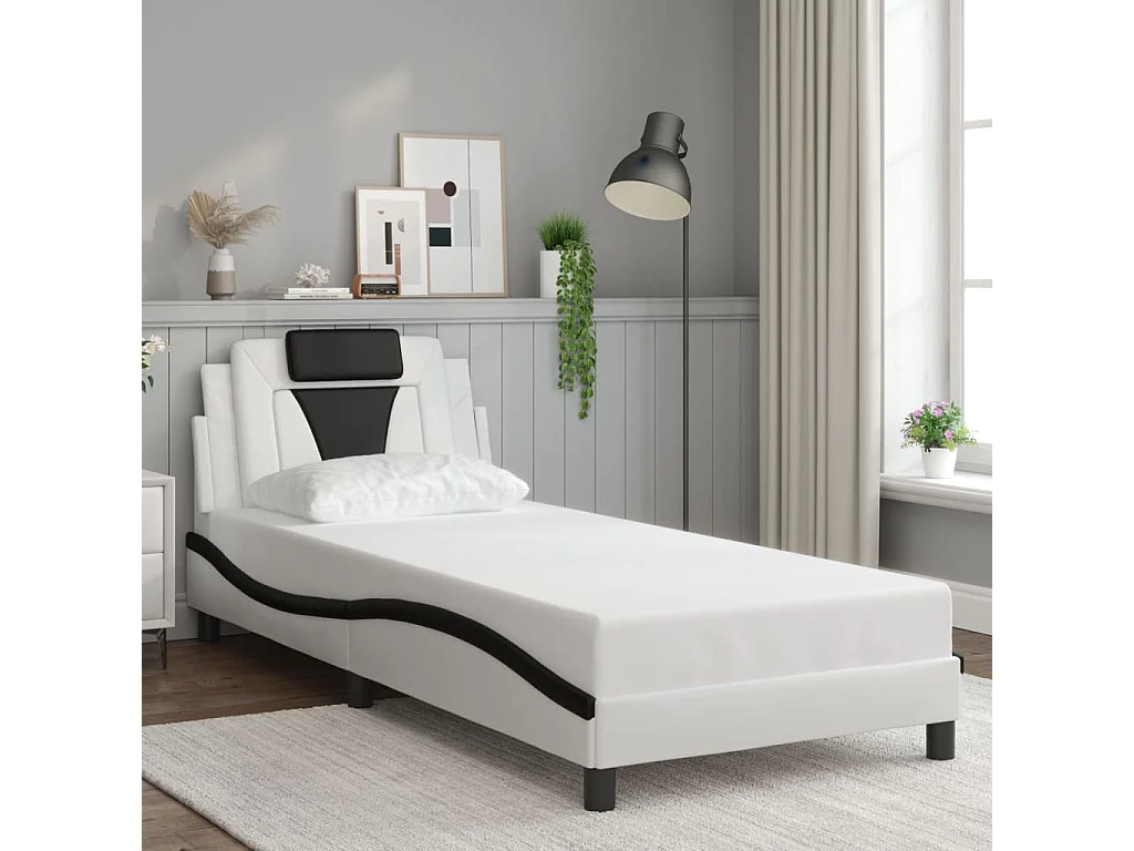 Cadre de lit sans matelas blanc et noir 90x200 cm similicuir