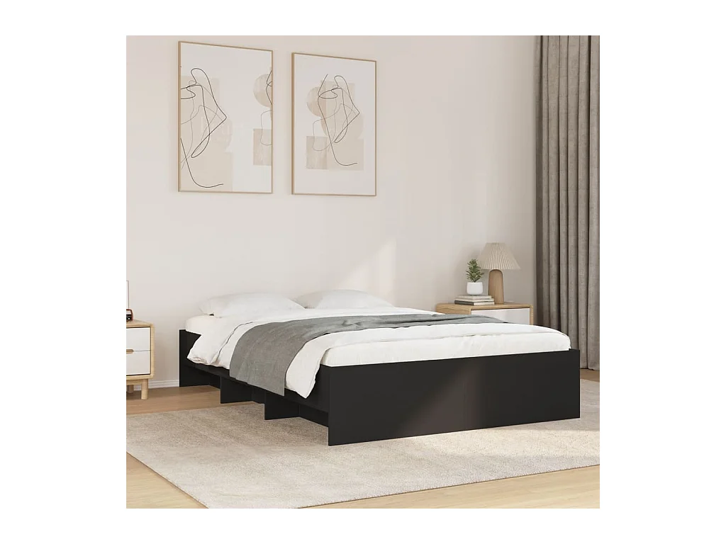 Bedframe bewerkt hout zwart 135x190 cm
