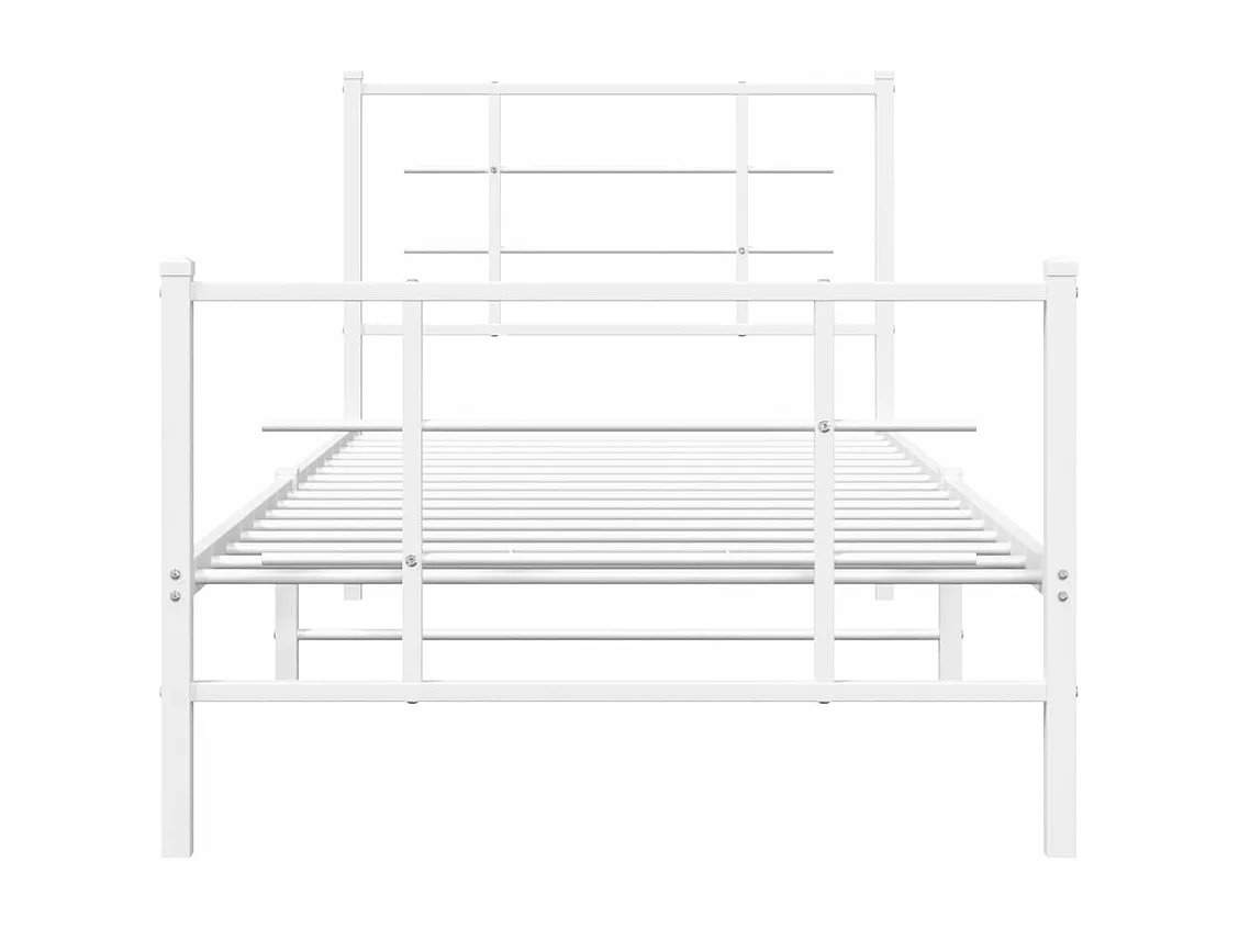 Cadre de lit métal sans matelas avec pied de lit blanc 90x190cm