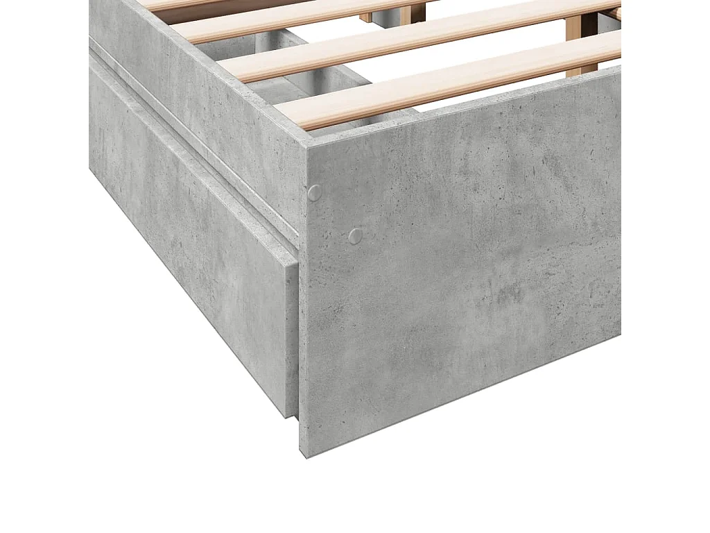 Cadre de lit avec tiroirs sans matelas gris béton 135x190 cm