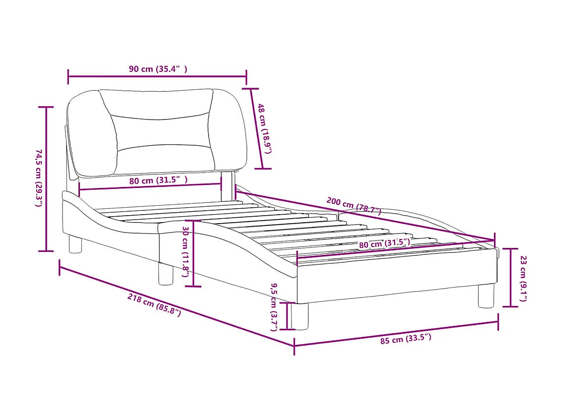 Cadre de lit sans matelas marron foncé 80x200 cm tissu