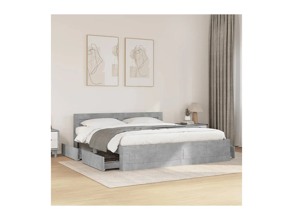 Cadre de lit avec tête de lit sans matelas gris béton 180x200cm
