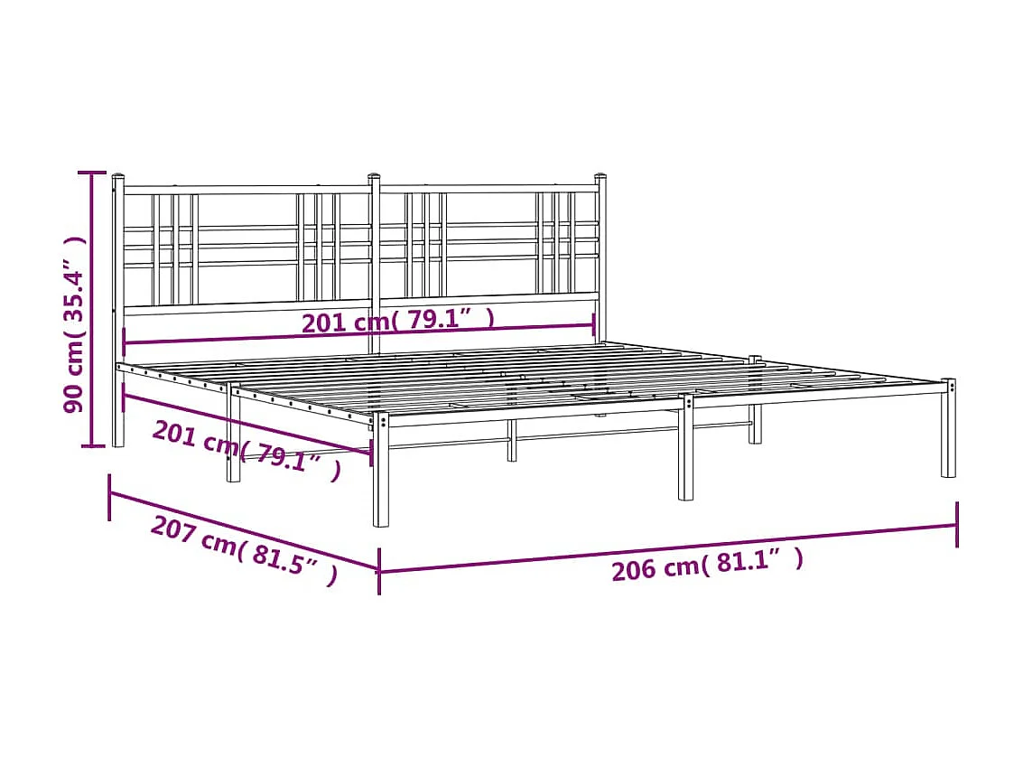 Estrutura de cama com cabeceira 200x200 cm metal preto