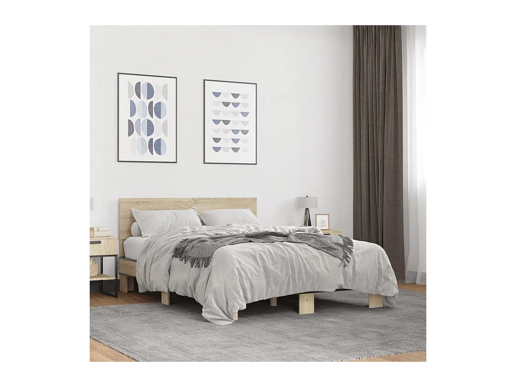 Estructura cama madera ingeniería metal roble Sonoma 120x200 cm