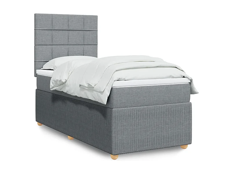 Cama box spring con colchón tela gris claro 90x190 cm