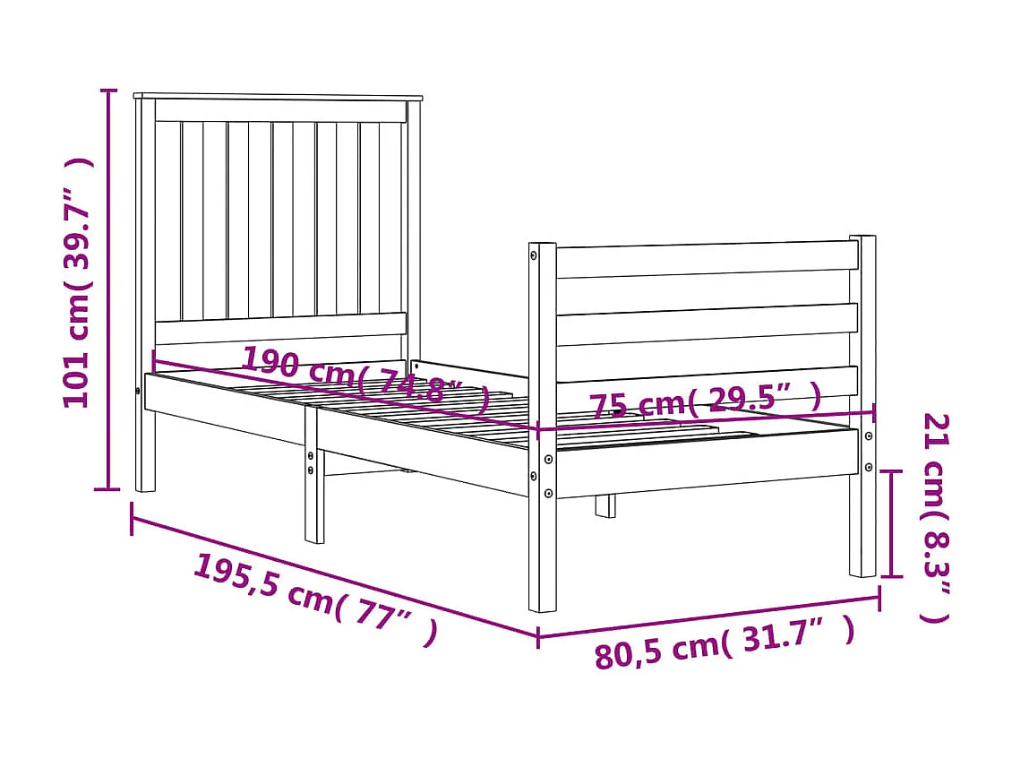 Cadre de lit sans matelas bois massif 180x200 cm