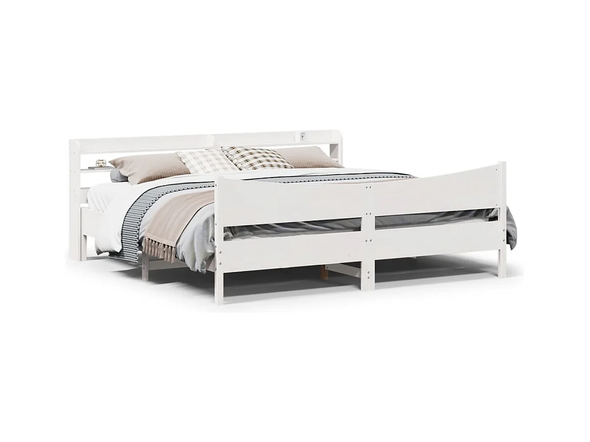 Bedframe met hoofdbord massief grenenhout wit 200x200 cm