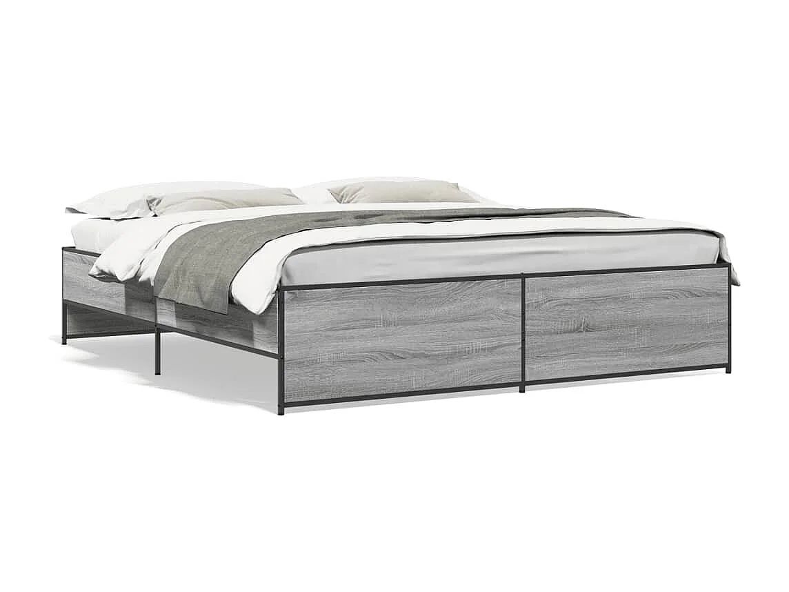 Bettgestell Grau Sonoma 200x200 cm Holzwerkstoff und Metall