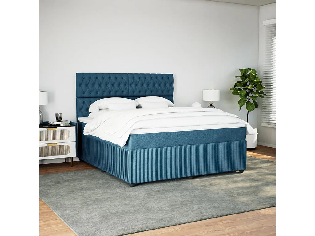 Cama box spring con colchón terciopelo azul 180x200 cm