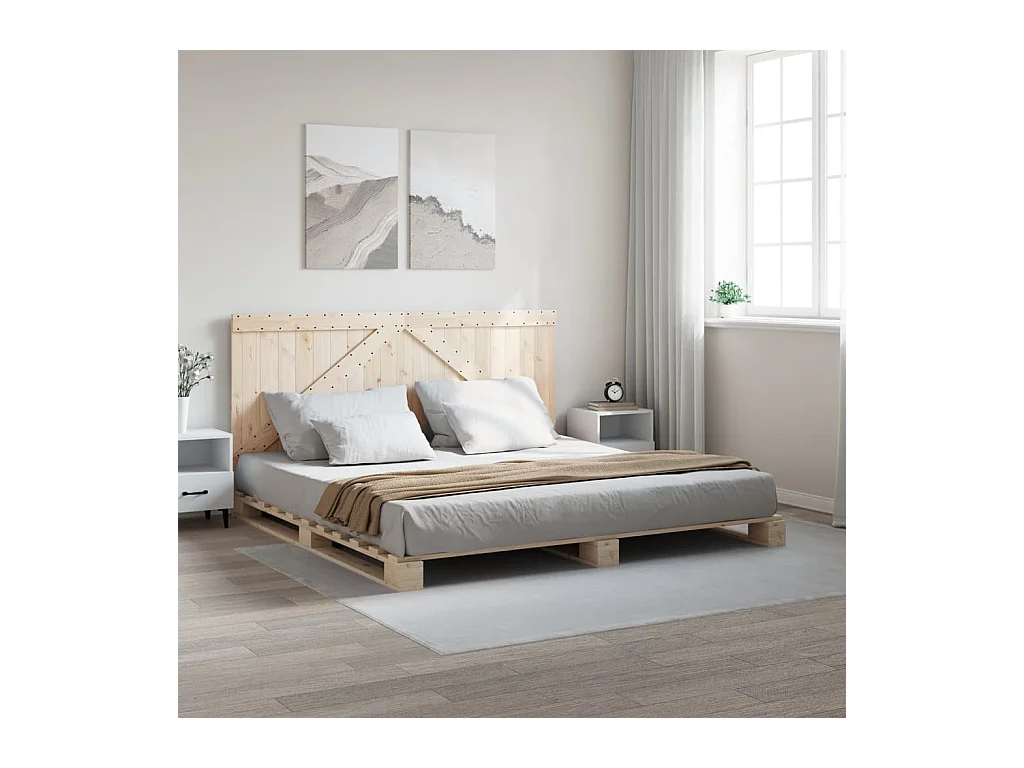 Bedframe met hoofdbord massief grenenhout 200x200 cm