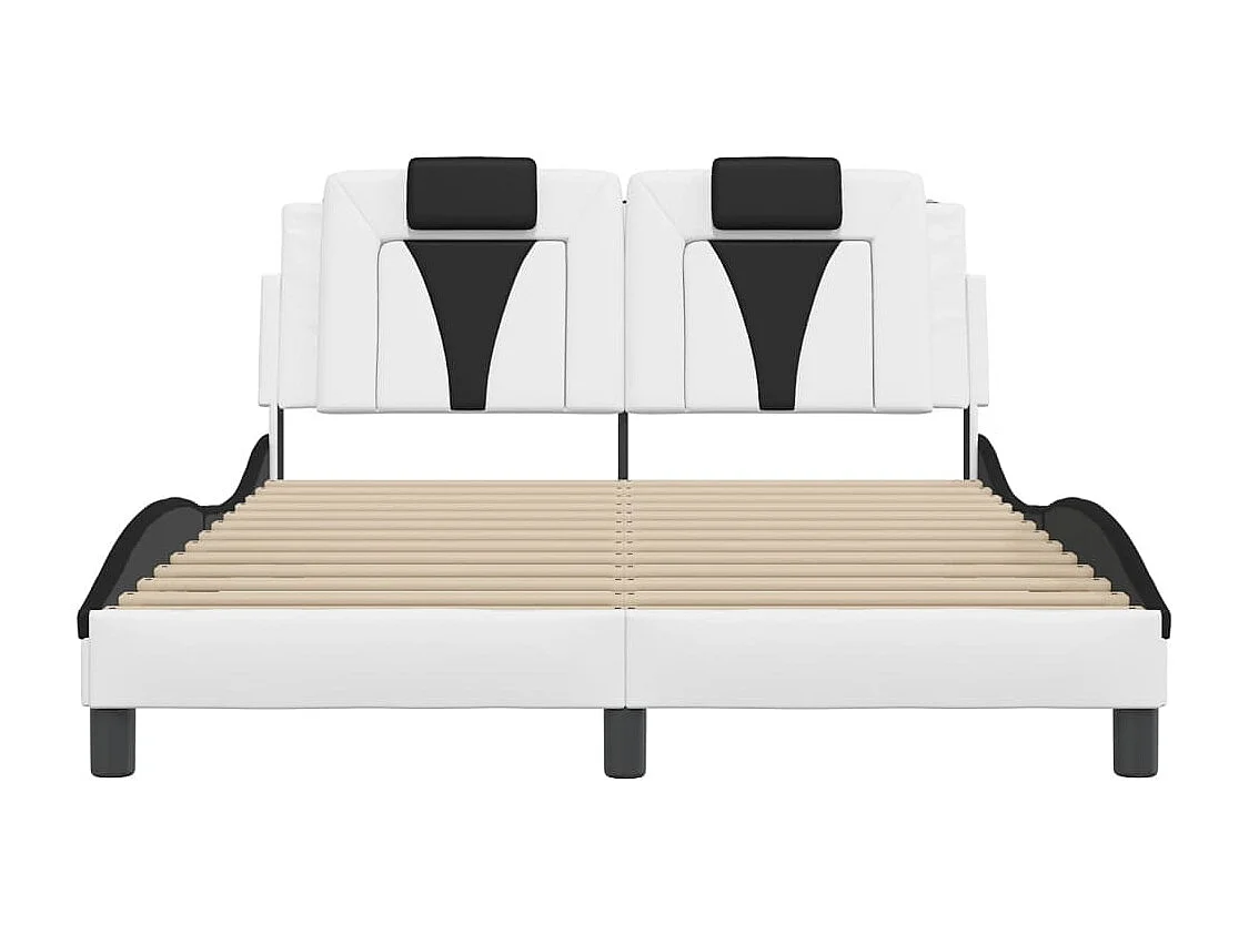 Estructura cama cabecero cuero sintético blanco negro 120x200cm