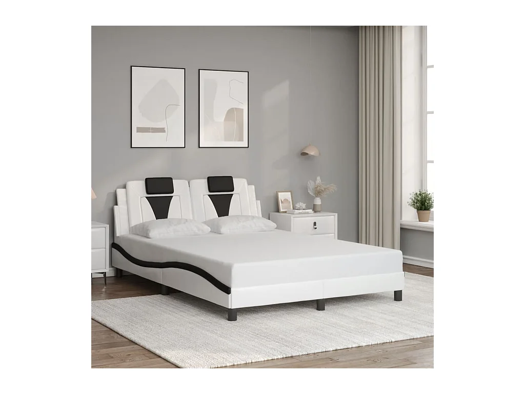 Estrutura cama c/ cabeceira 120x200 couro artif. branco/preto
