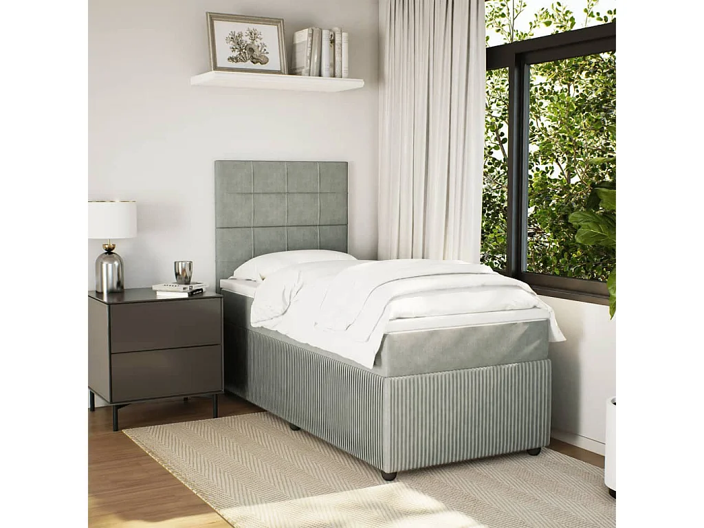 Sommier à lattes de lit et matelas Gris clair 100x200cm Velours