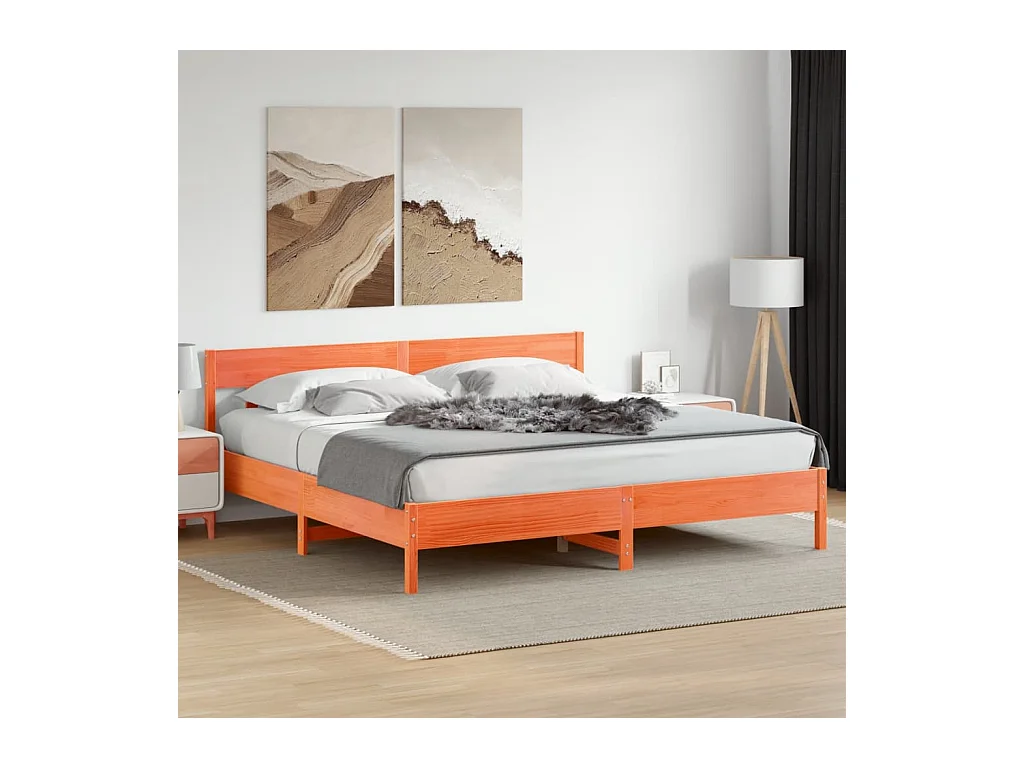Cadre de lit sans matelas cire marron 180x200cm bois pin massif