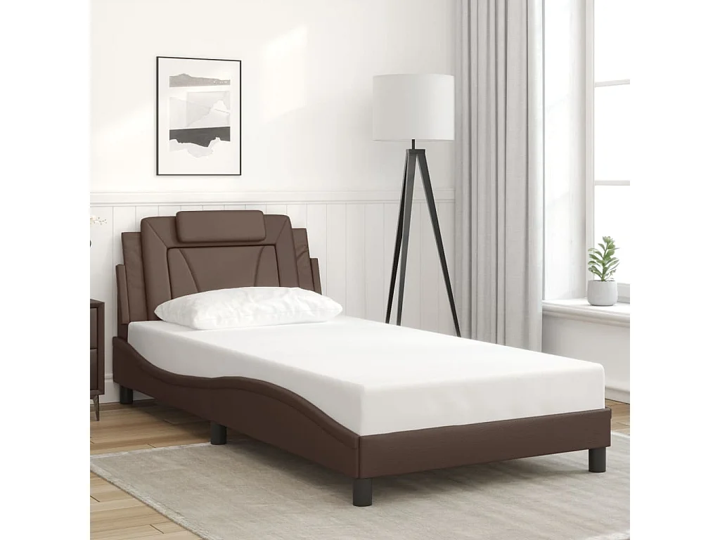 Estructura de cama sin colchón cuero sintético marrón 100x200cm