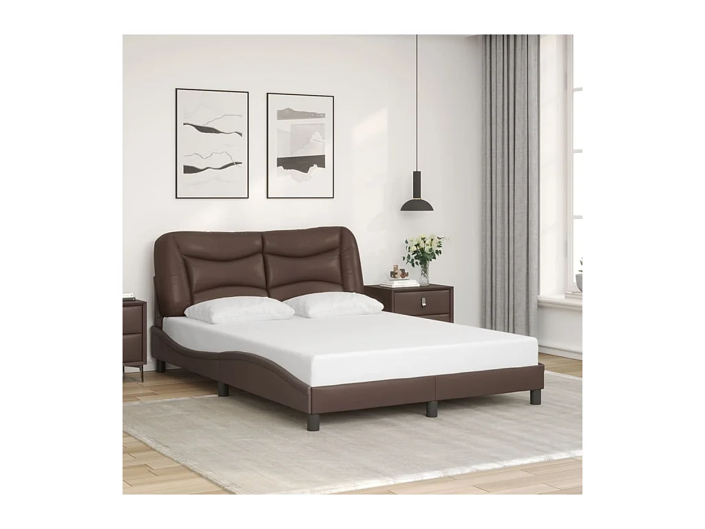 Estructura de cama sin colchón cuero sintético marrón 120x200cm