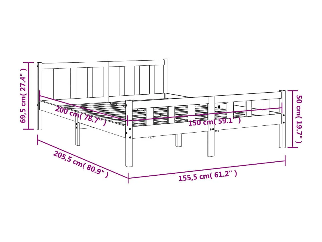Cama sem colchão 150x200 cm madeira pinho maciça castanho-mel