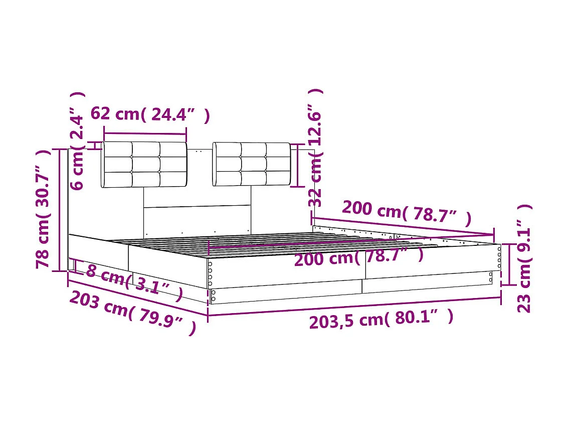 Cadre de lit sans matelas blanc 200x200 cm