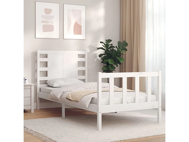 Cadre de lit sans matelas blanc bois de pin massif
