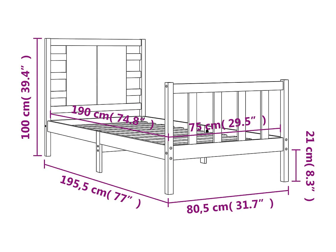 Cadre de lit sans matelas blanc bois de pin massif