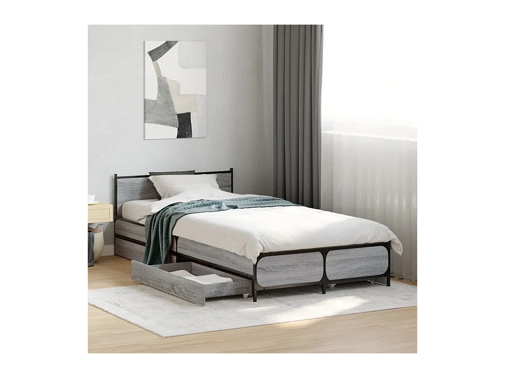 Bedframe met lades bewerkt hout grijs sonoma eiken 75x190 cm
