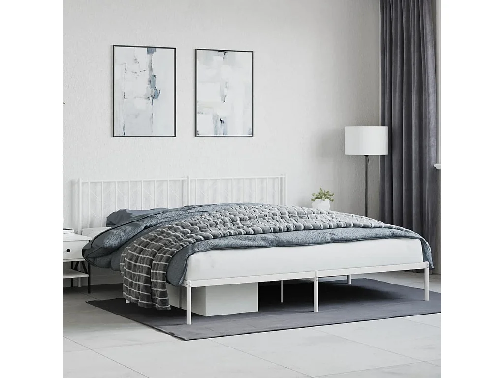 Cadre de lit métal sans matelas et tête de lit blanc 200x200 cm