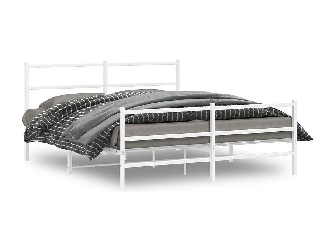 Cadre de lit métal sans matelas et pied de lit blanc 150x200 cm