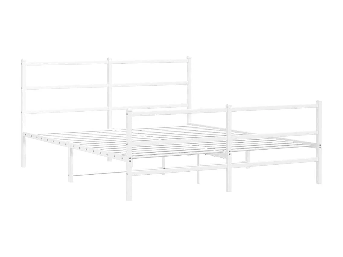 Cadre de lit métal sans matelas et pied de lit blanc 150x200 cm