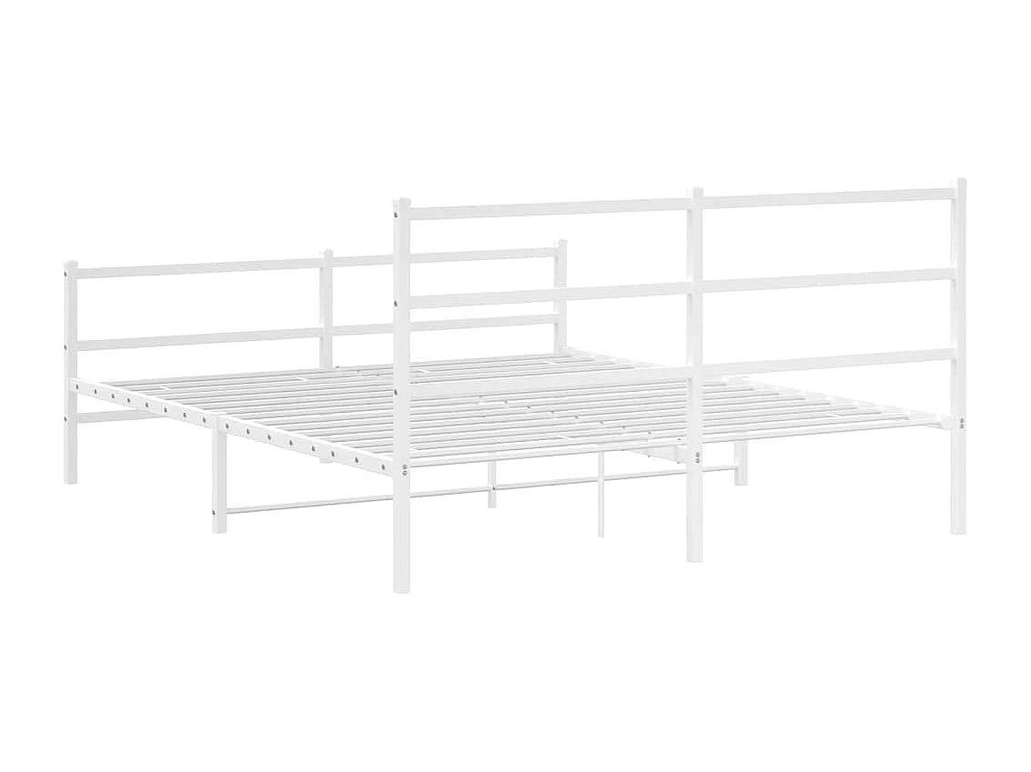 Cadre de lit métal sans matelas et pied de lit blanc 150x200 cm