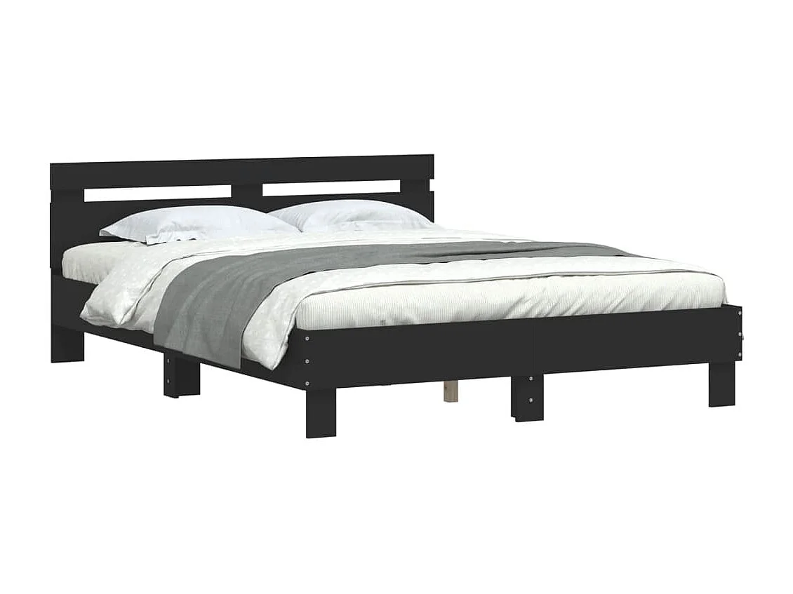 Estructura cama con cabecero madera ingeniería negro 140x190 cm