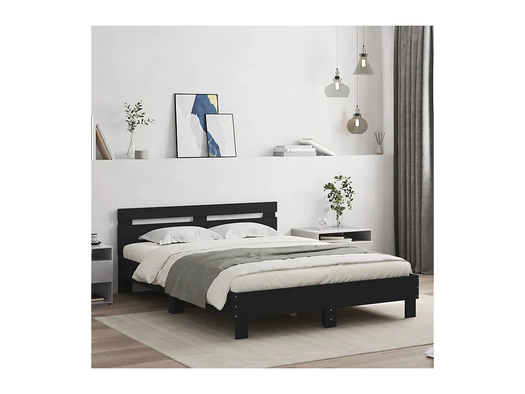 Bettgestell mit Kopfteil Schwarz 140x190 cm Holzwerkstoff