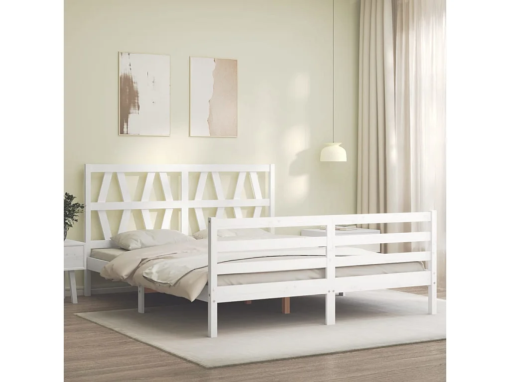 Cadre de lit sans matelas blanc bois de pin massif