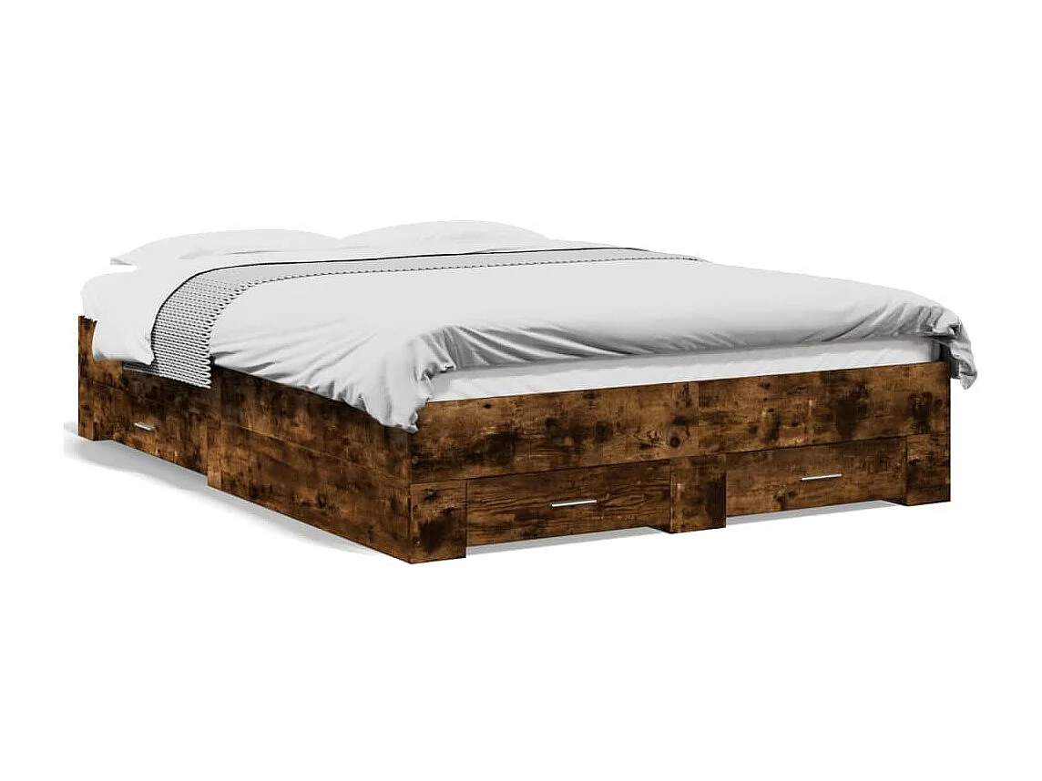 Cadre de lit avec tiroirs sans matelas chêne fumé 135x190 cm