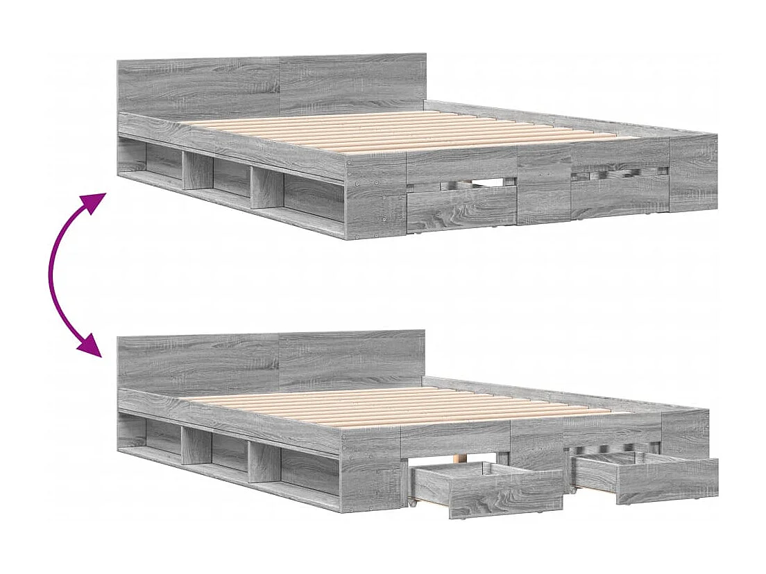 Cadre de lit avec tiroirs sans matelas sonoma gris 150x200 cm