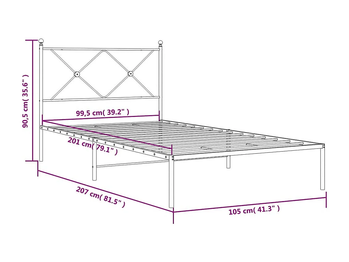 Estructura cama sin colchón con cabecero metal blanco 100x200cm
