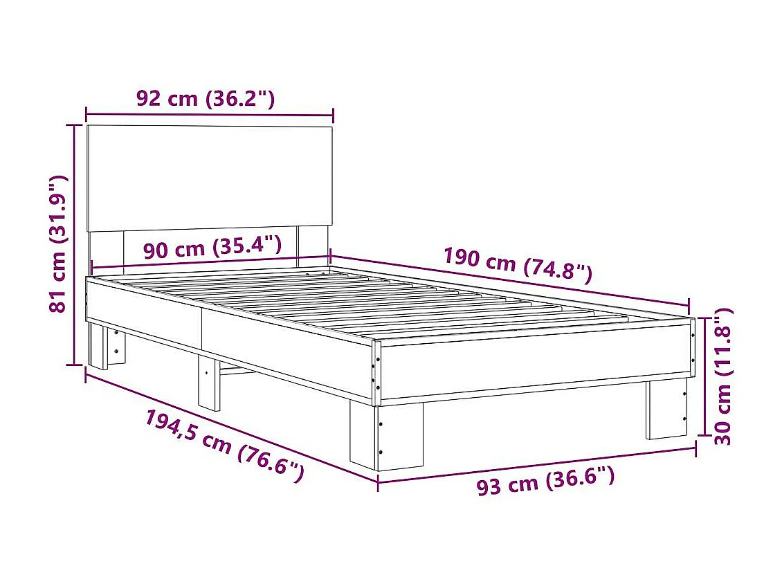 Cadre de lit métal sans matelas et tête de lit blanc 100x200 cm
