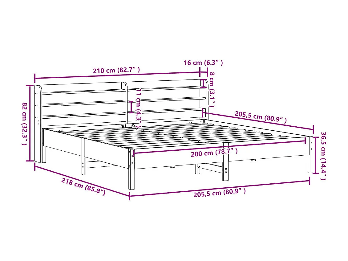 Cadre de lit sans matelas blanc 200x200 cm bois massif de pin