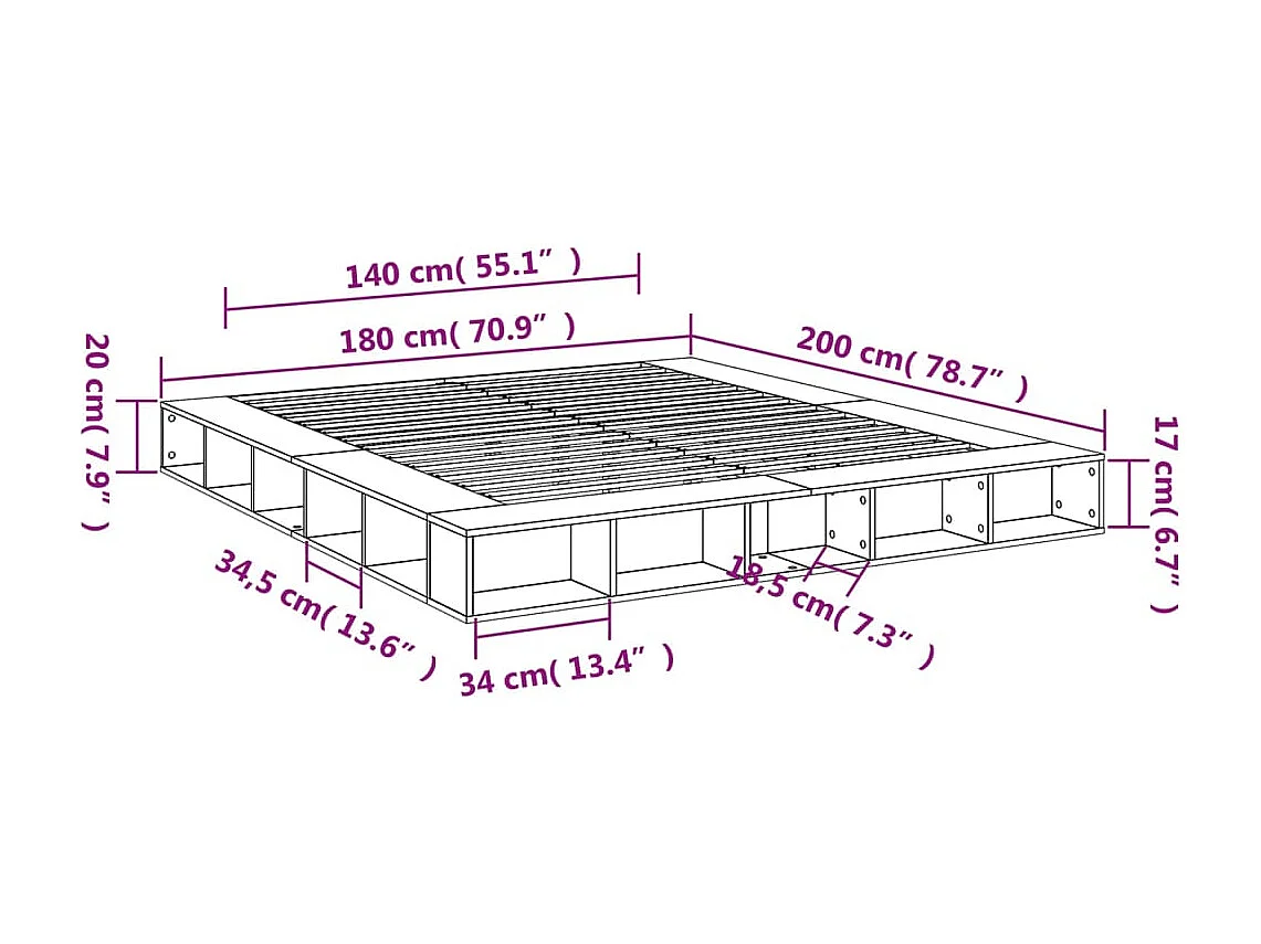Cadre de lit sans matelas chêne marron 140x190 cm